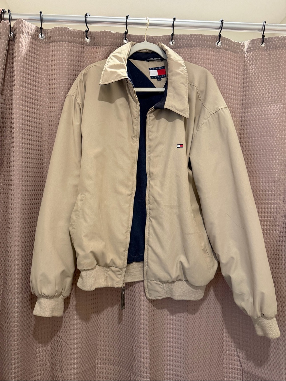 Tommy Hilfiger Beige Bomber Jacket with Navy Lining
